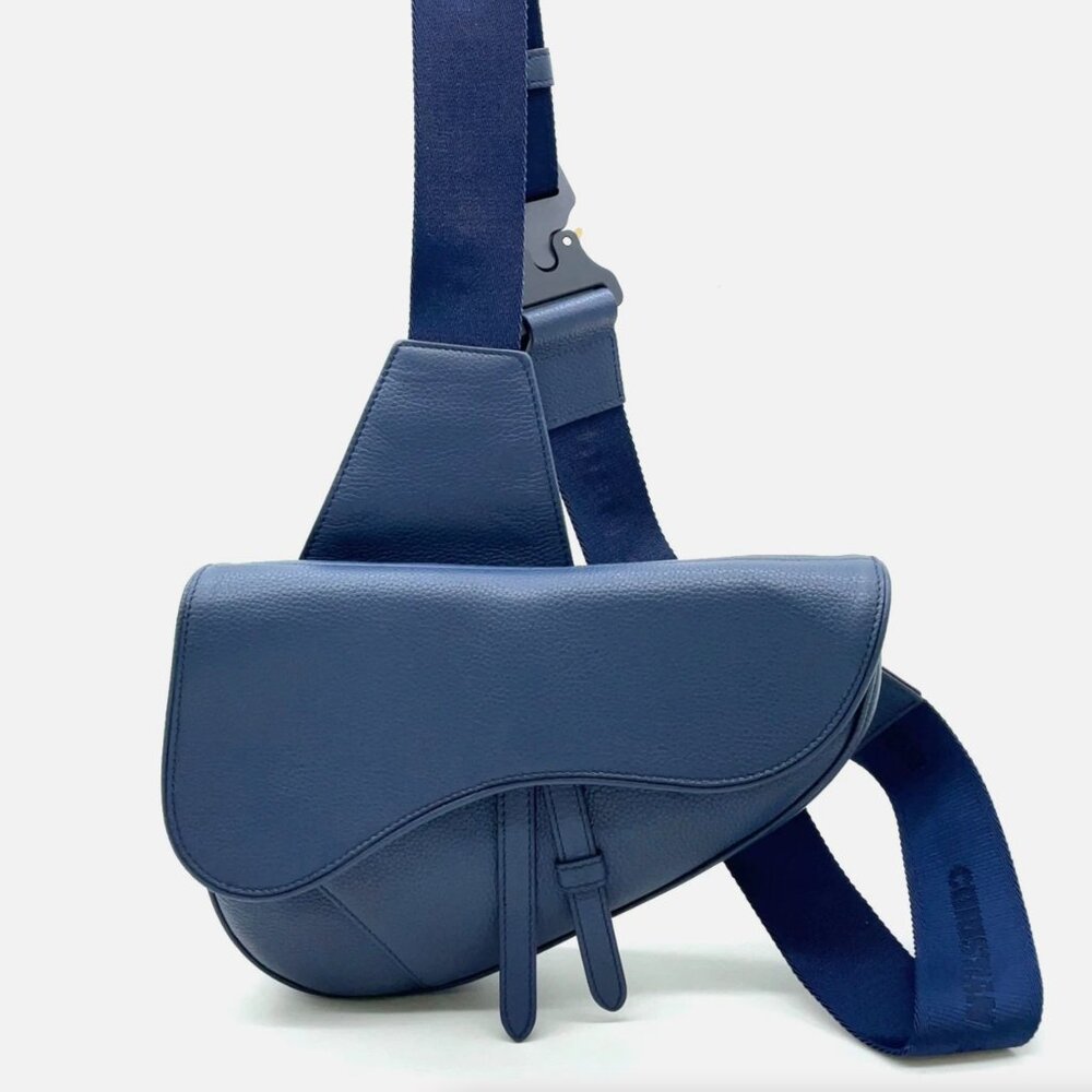 202568 Christian Dior Saddle Navy Leather Crossbody Shoulder Bag